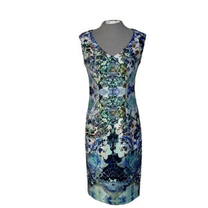 Joseph Ribkoff Dress Women’s Size 8 Blue Green Floral Sleeveless Back Zipper